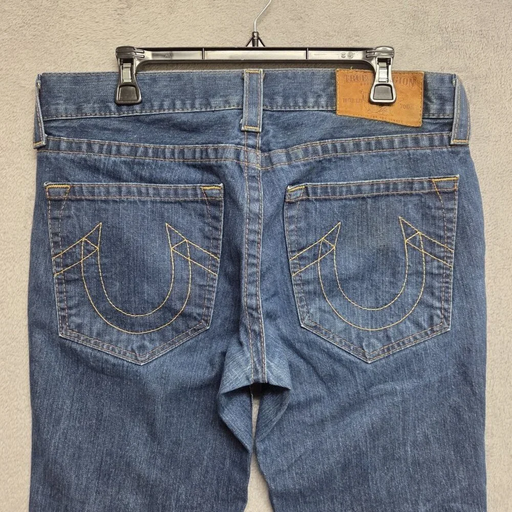 True Religion Jeans Mens 34x28 Blue Made In USA Y2K Stitch Distressed (TAG 32)